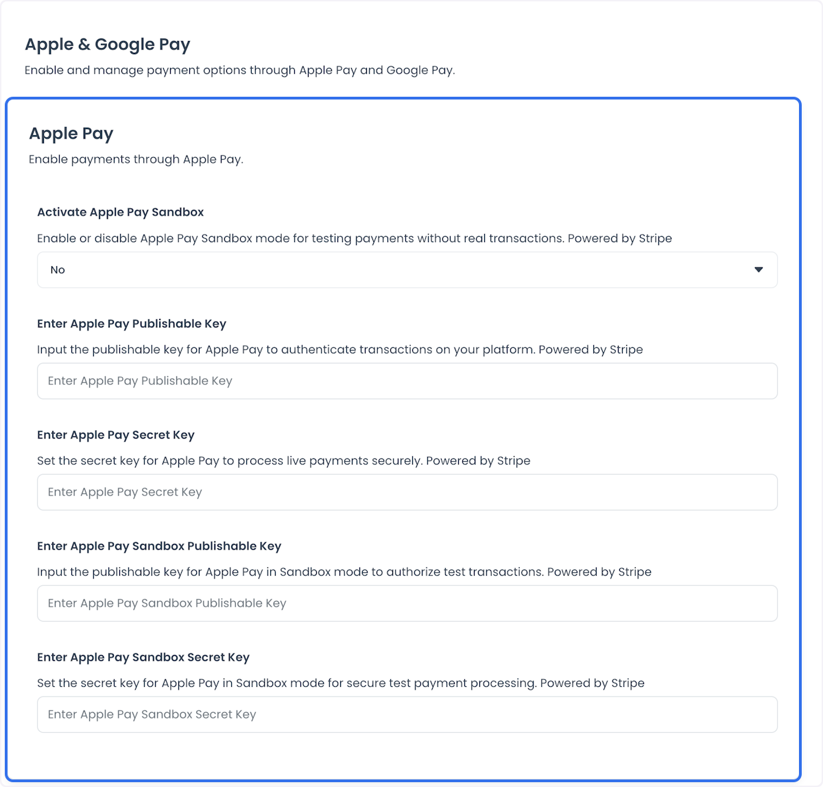 Historical Dashboard Apple Pay credential form
