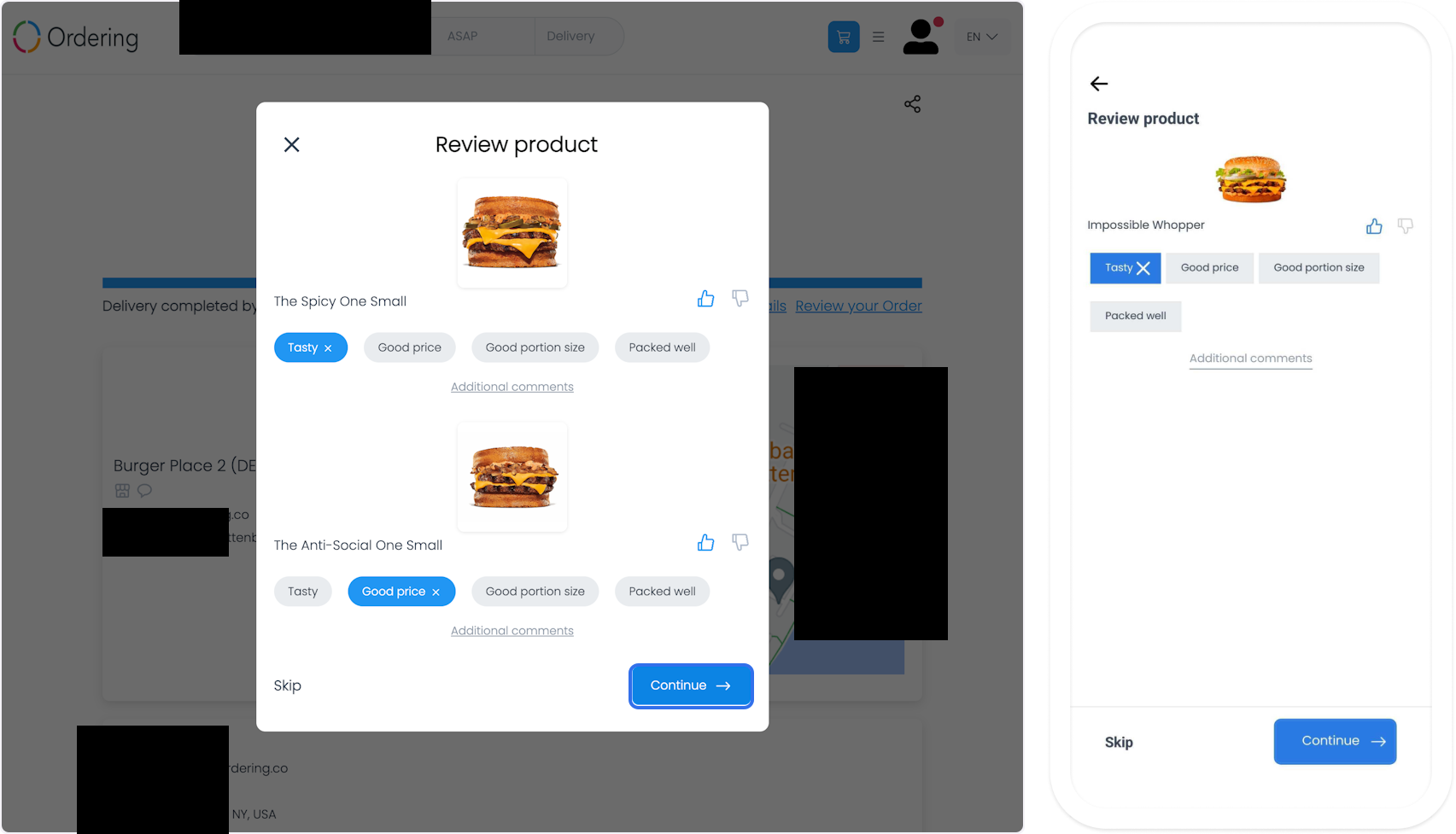 Customer product review controls