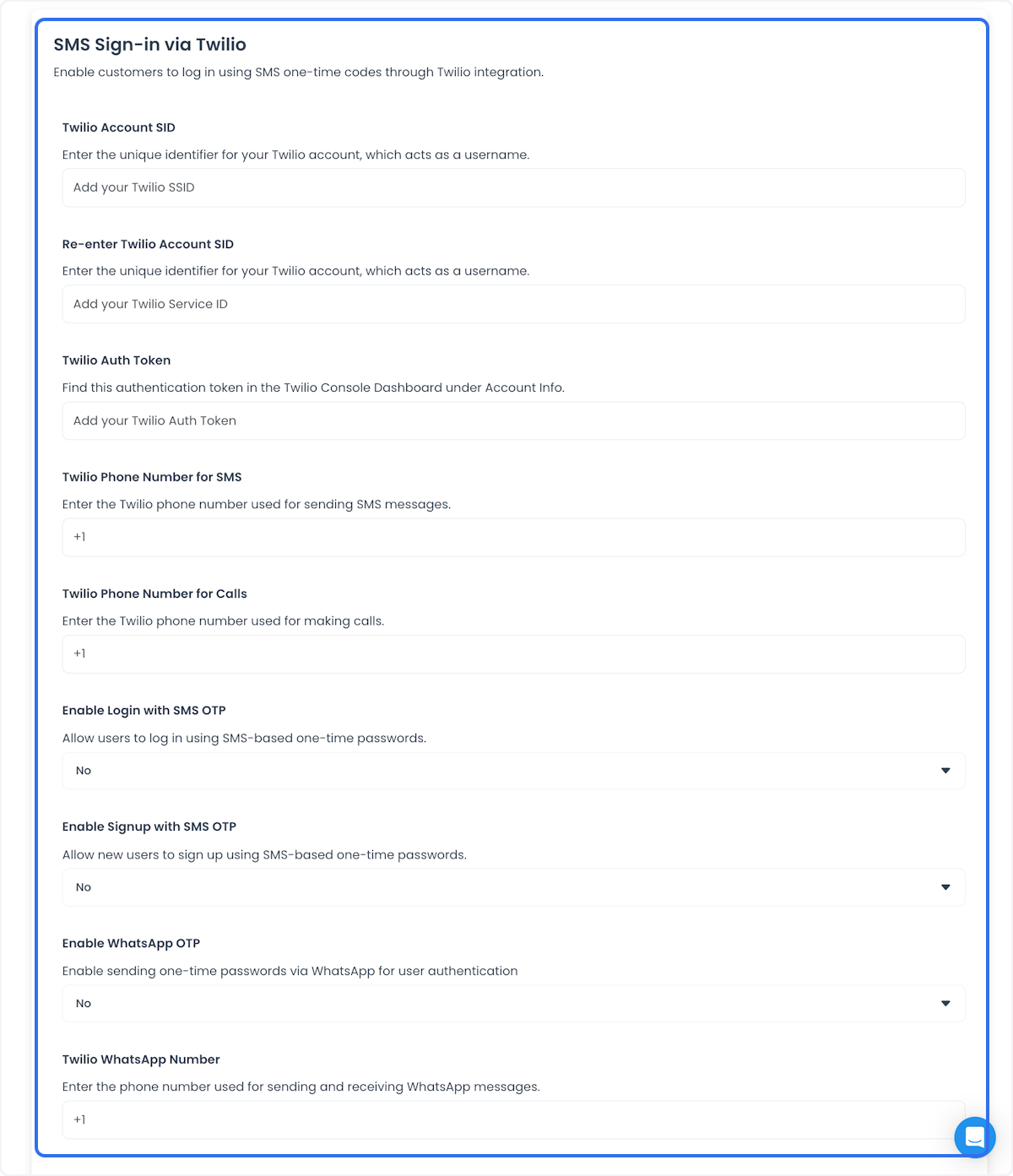 SMS Sign-in via Twilio fields in Social login options