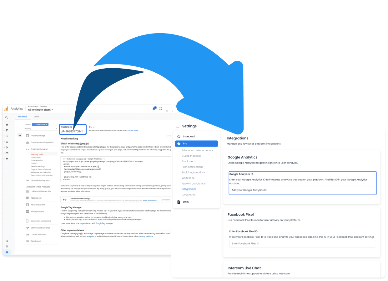 Google Analytics Tracking ID UA value next to the Dashboard Google Analytics ID field