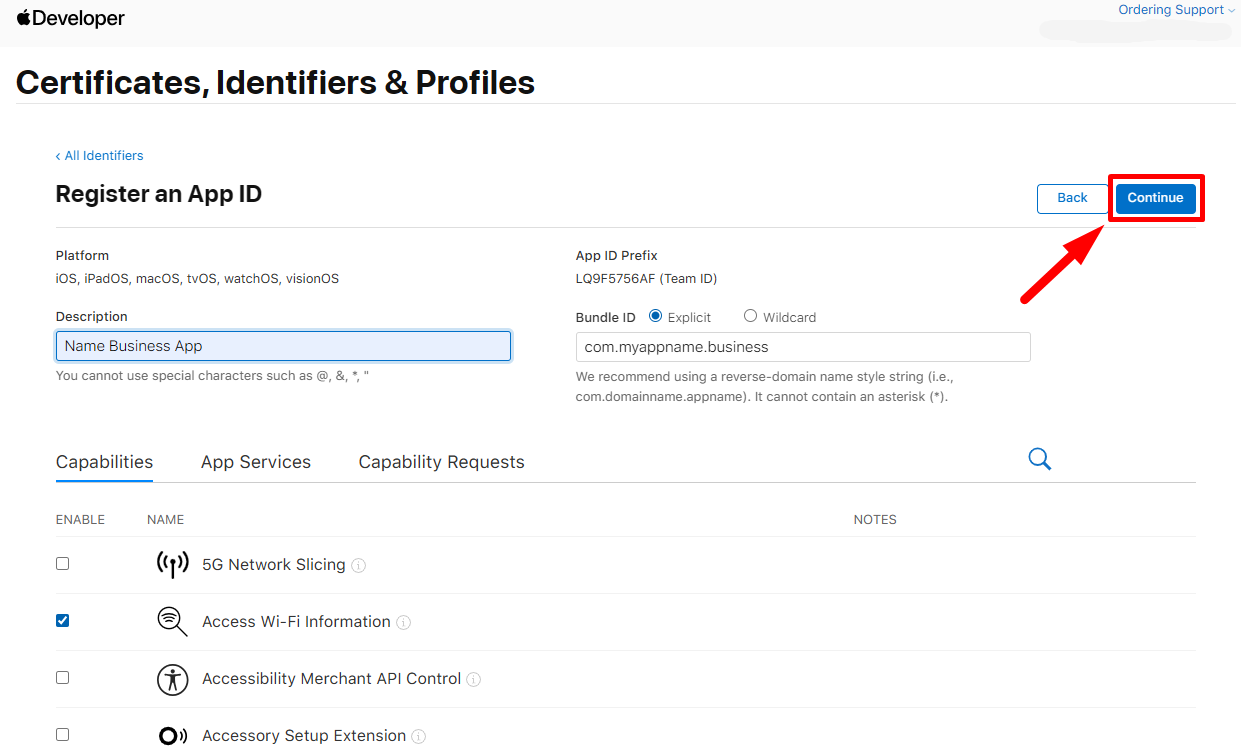 Register the Driver or Business App identifier