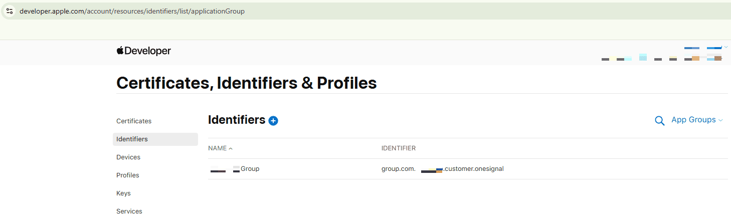 Customer App Group example