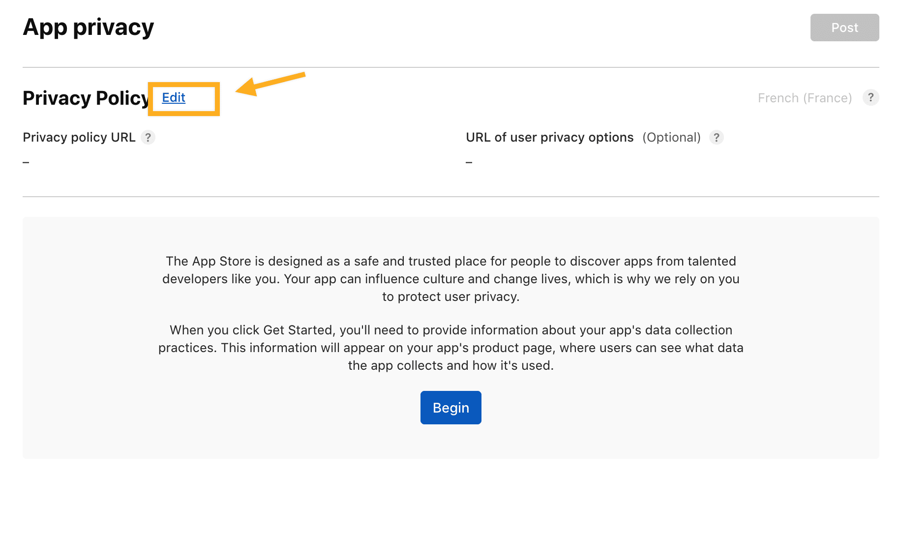 Edit the App Privacy policy URL