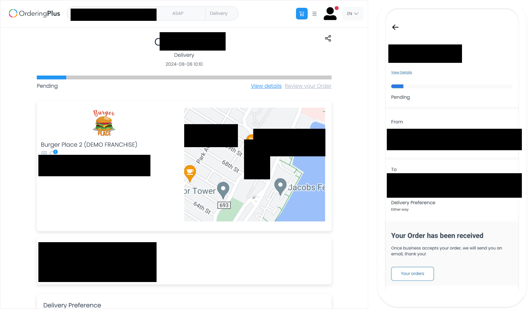 Order status and delivery details