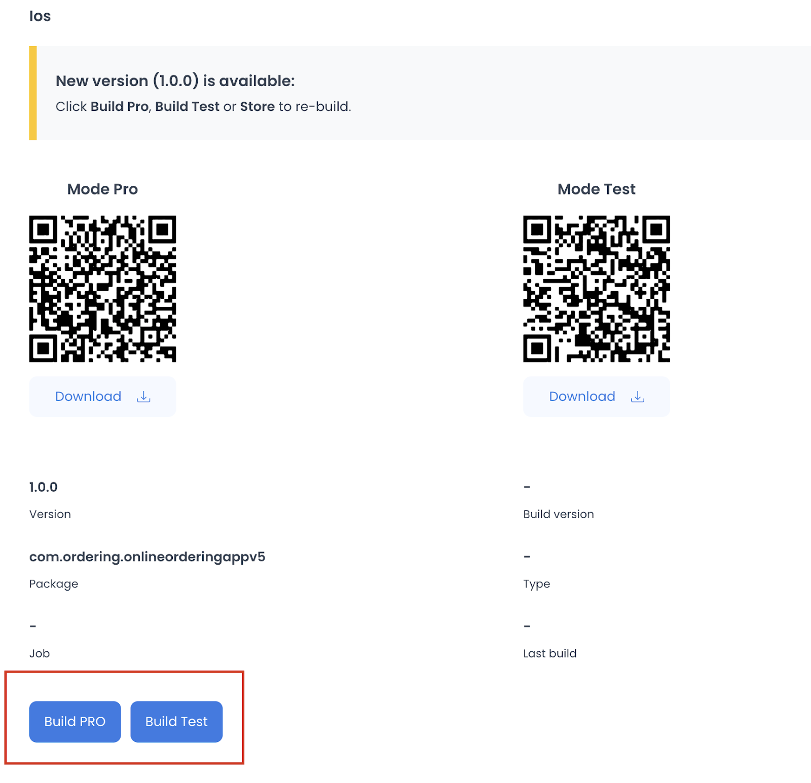 Build result and QR code