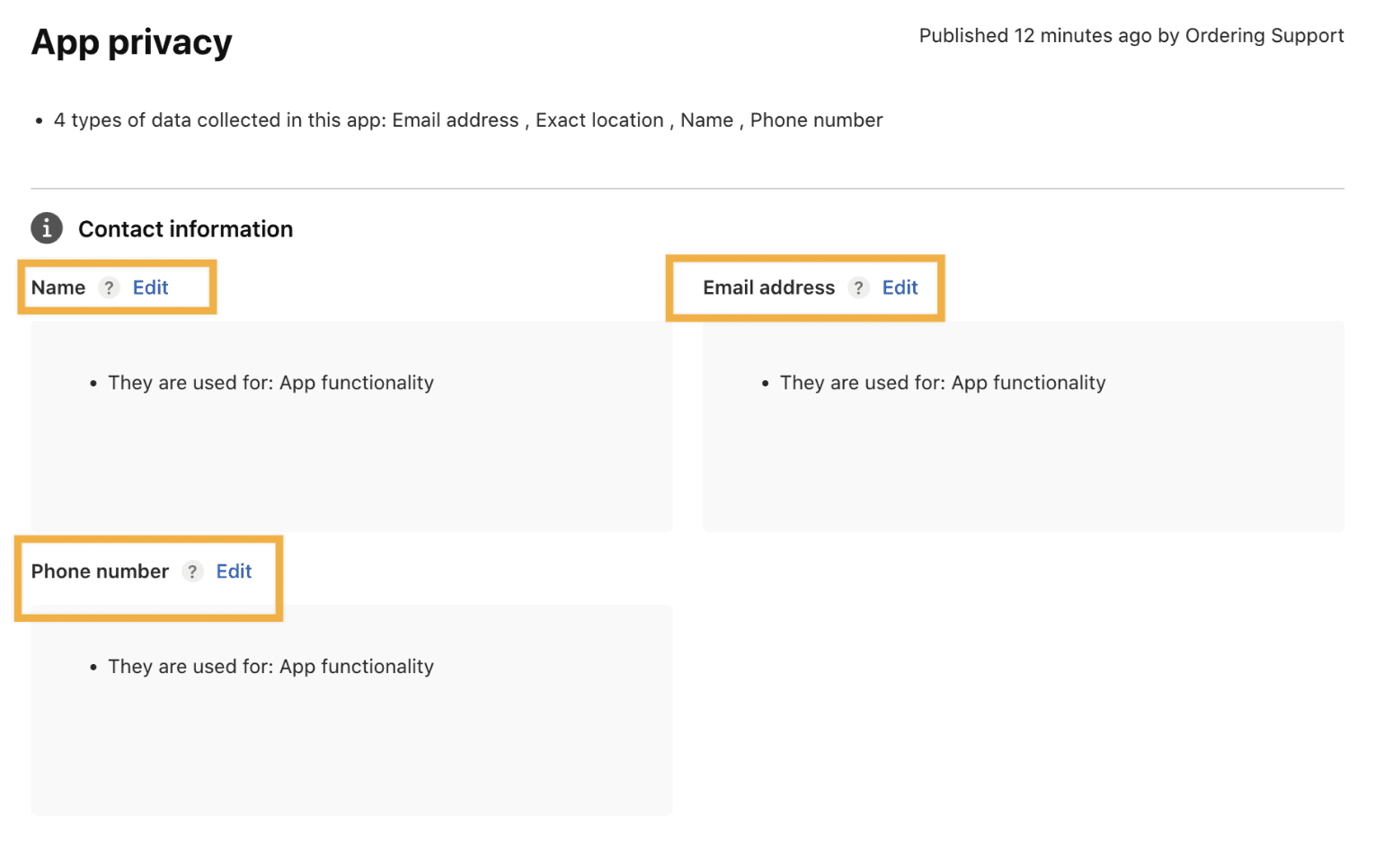 Review Business App privacy data