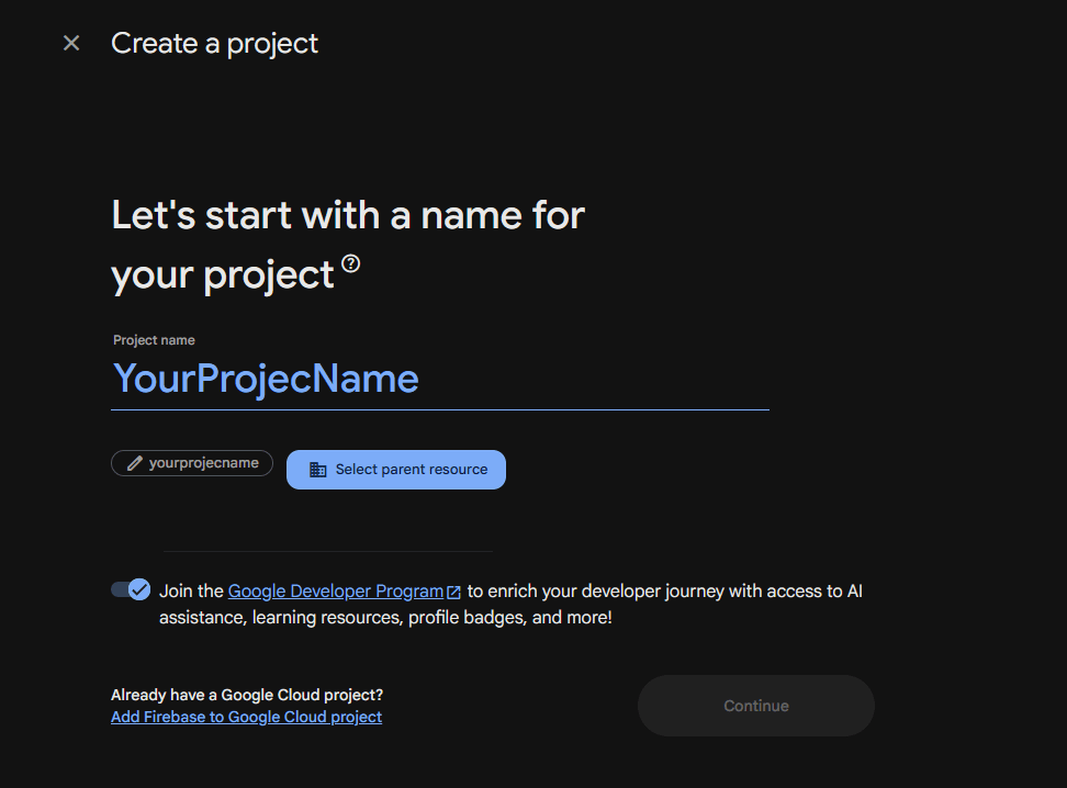 Firebase project name