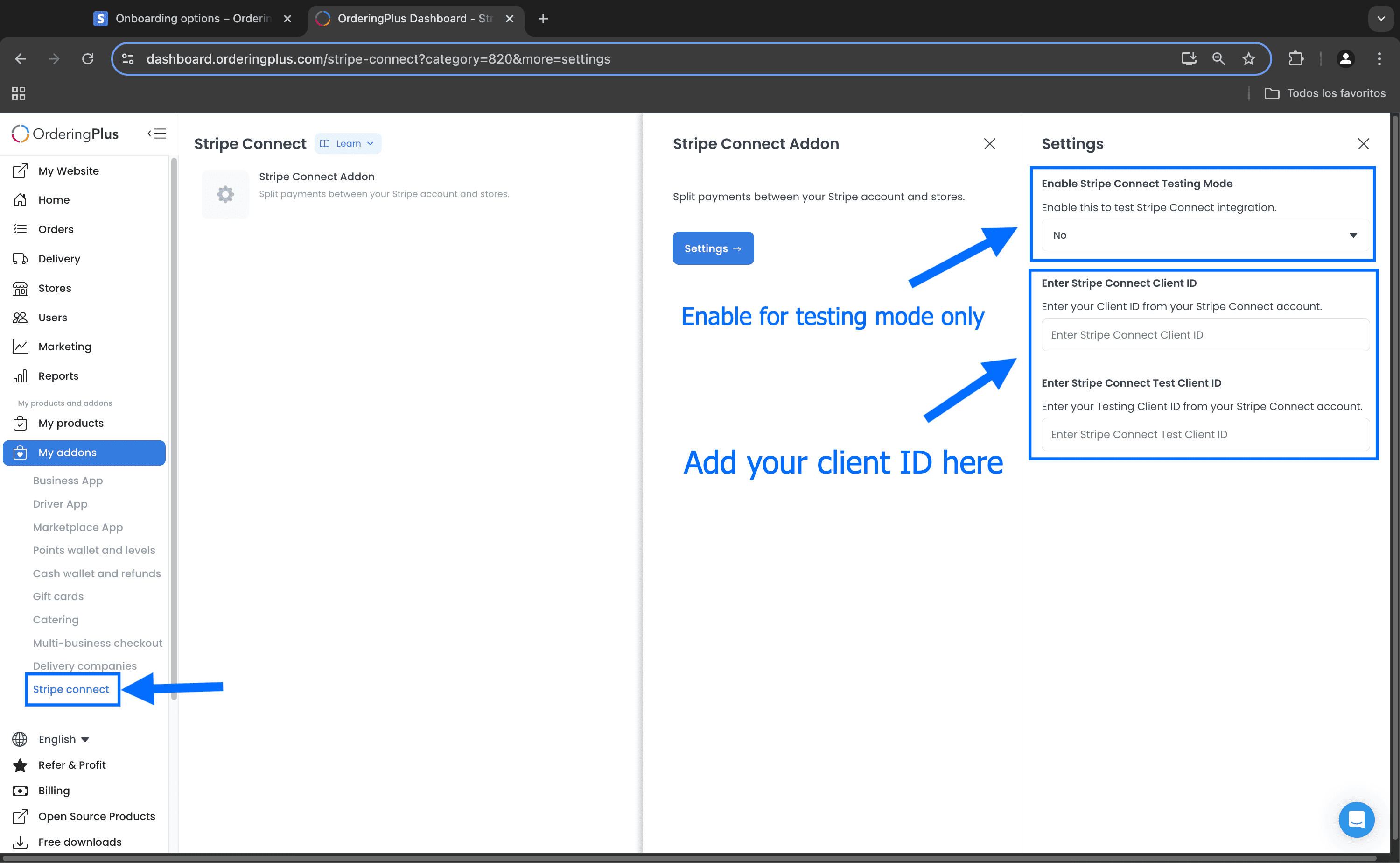 Historical Stripe Connect add-on settings