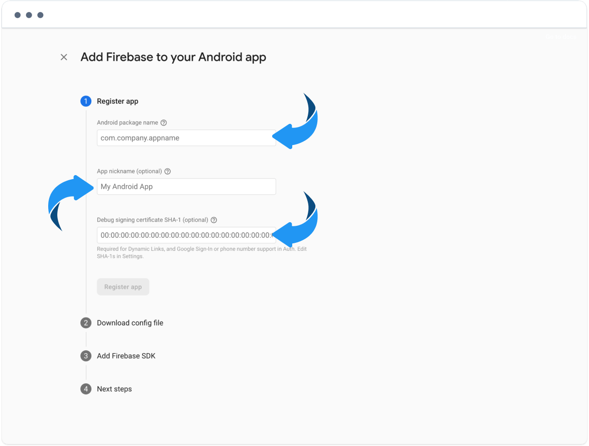 SHA-1 field while registering the Android app
