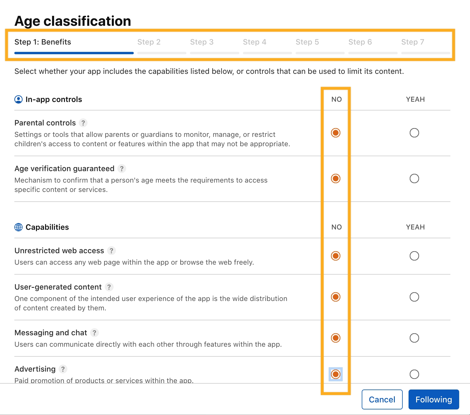 Complete the age-rating questionnaire