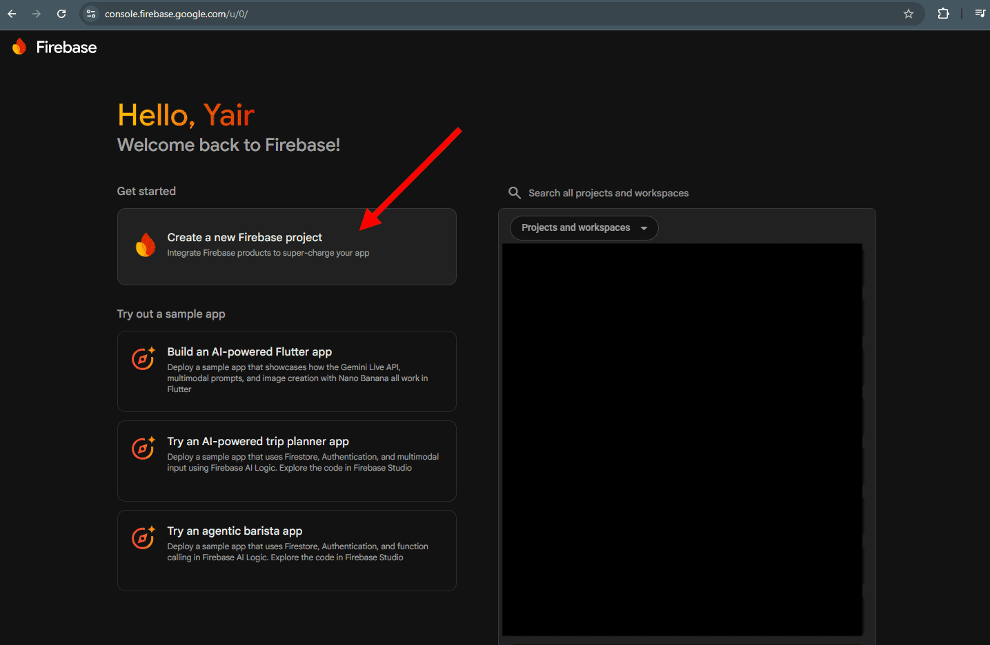 Firebase Console Create a project
