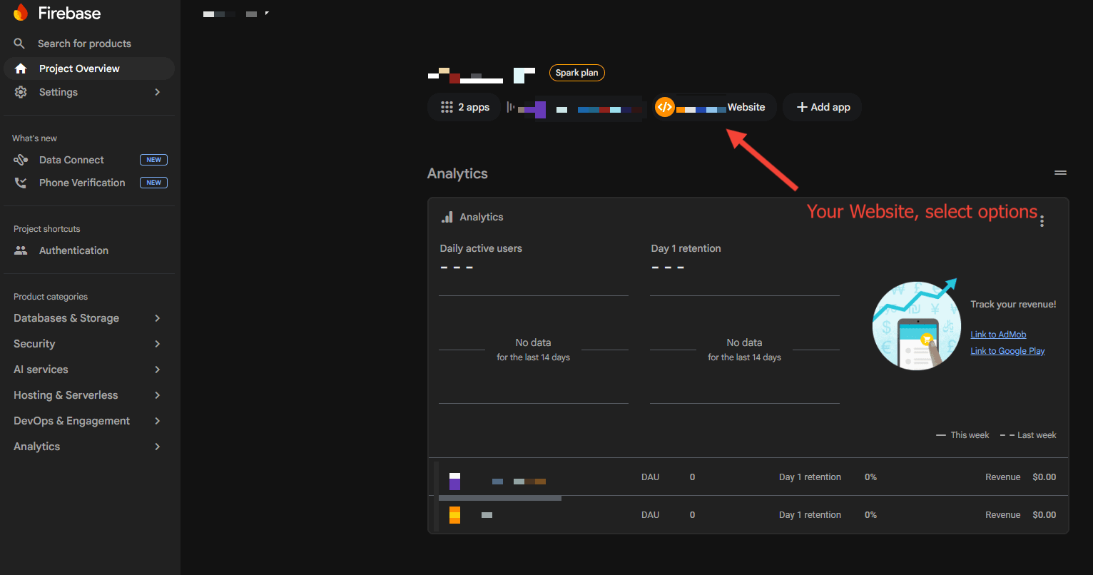 Firebase SDK snippet with apiKey and authDomain