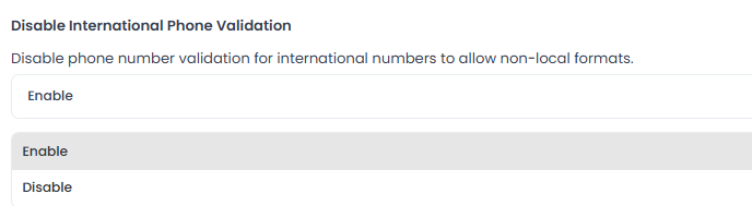 Selector Disable International Phone Validation
