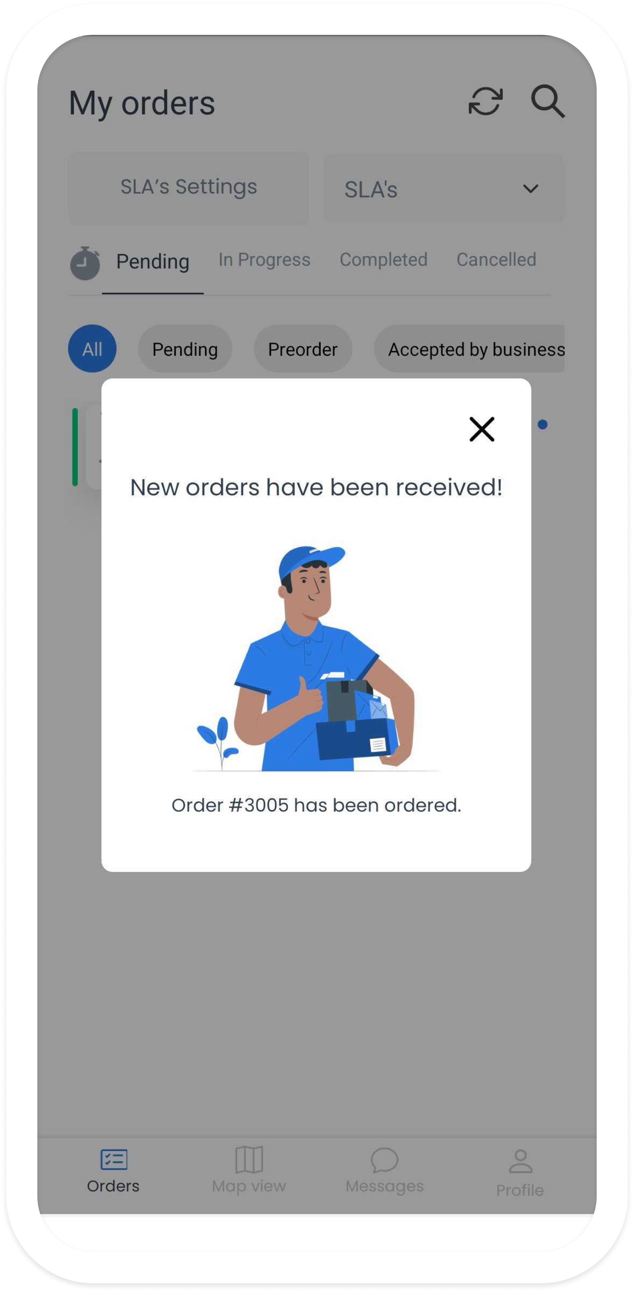 Notificación de pedido en Driver App