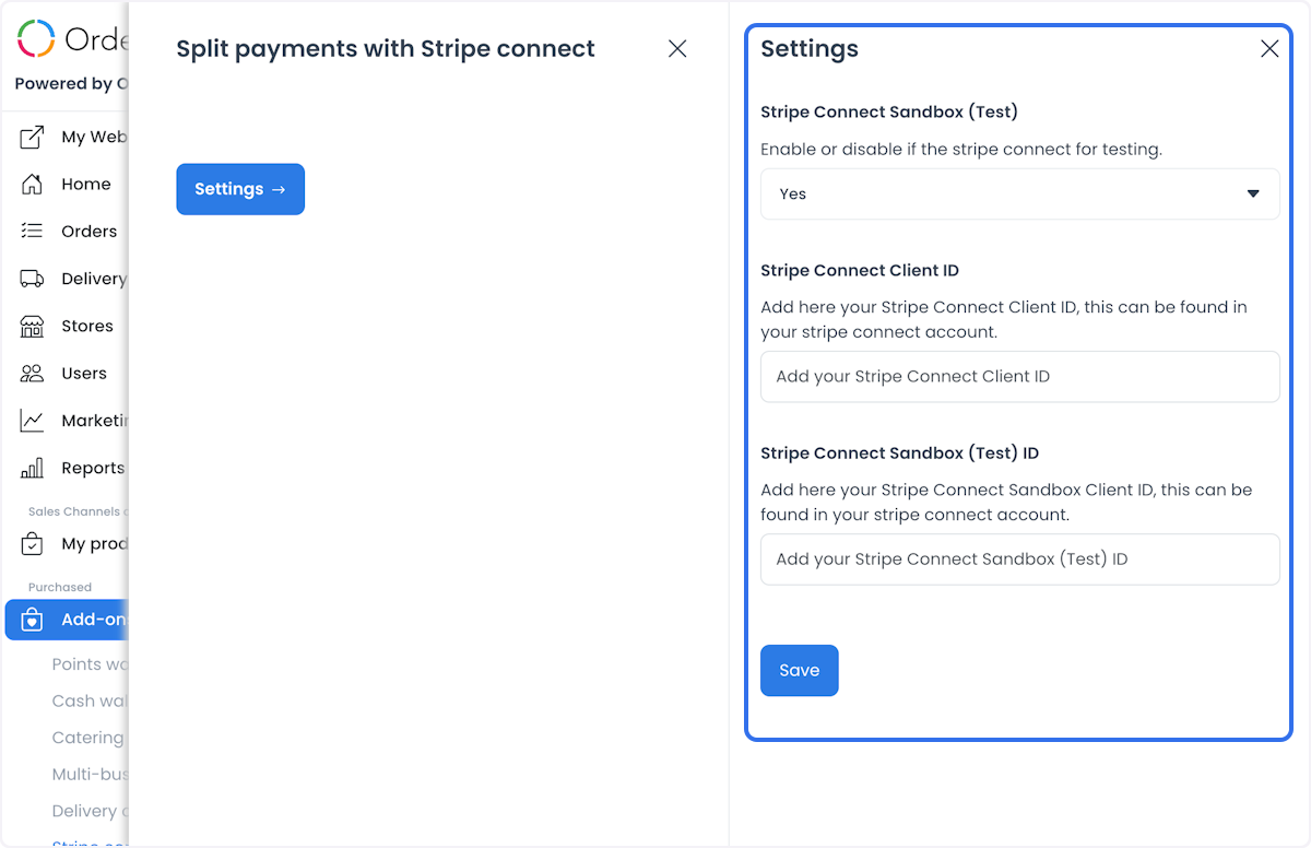 Campos Client ID de Stripe Connect para sandbox y producción
