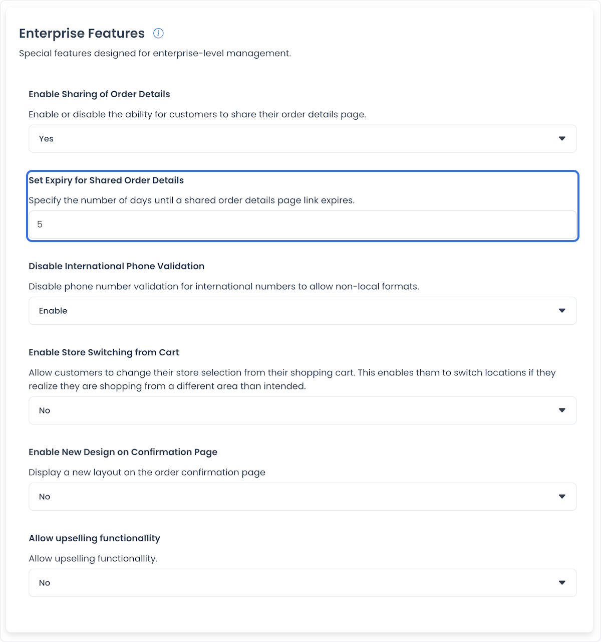 Set Expiry for Shared Order Details