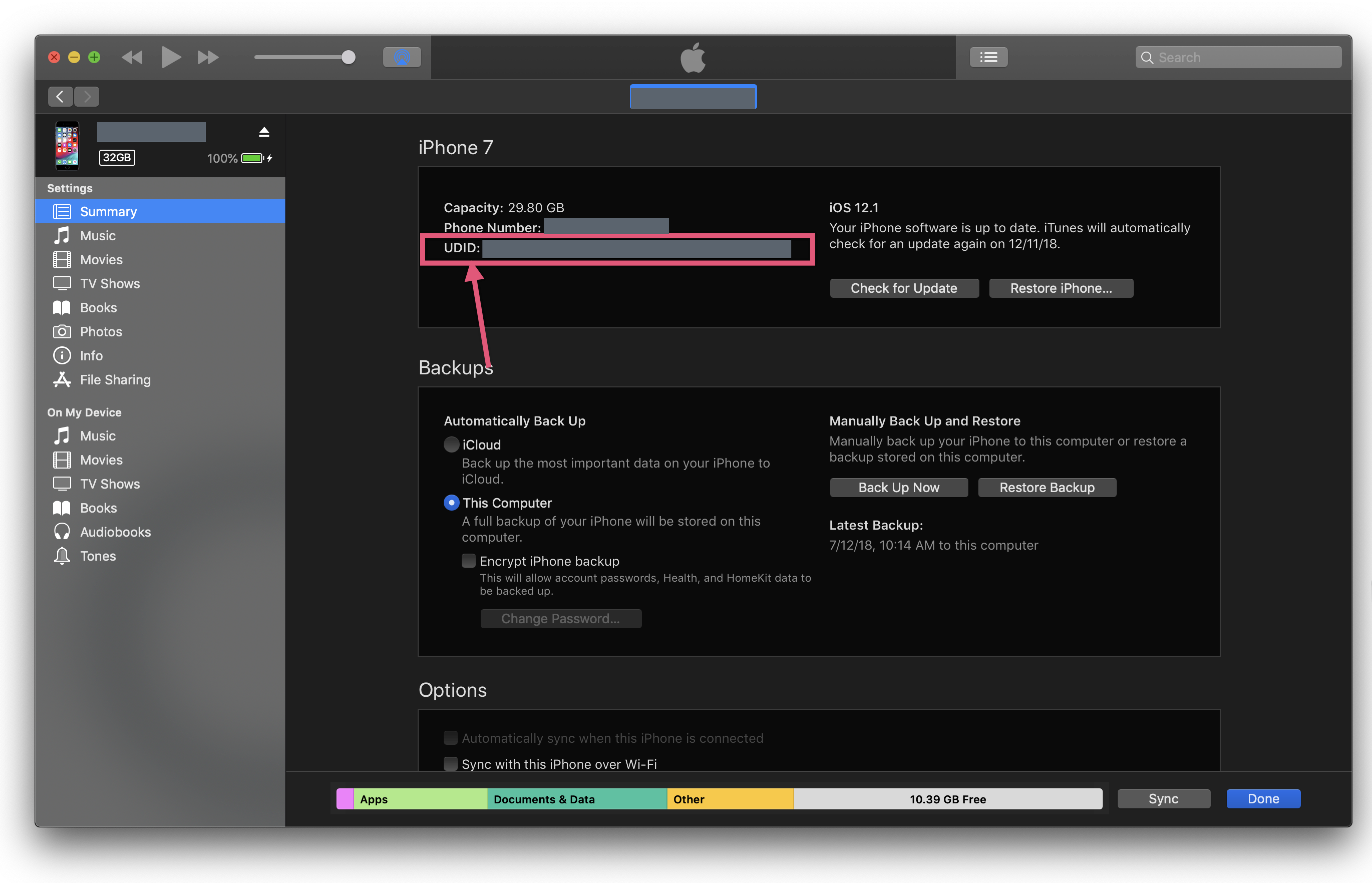 Vista heredada del UDID del dispositivo en iTunes