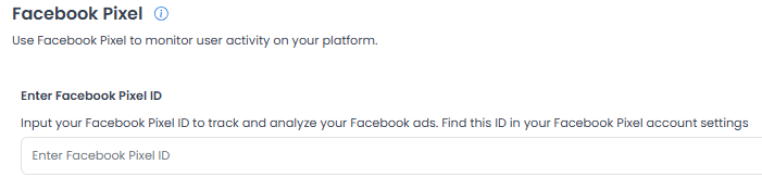 Campo Enter Facebook Pixel ID en la página Integrations