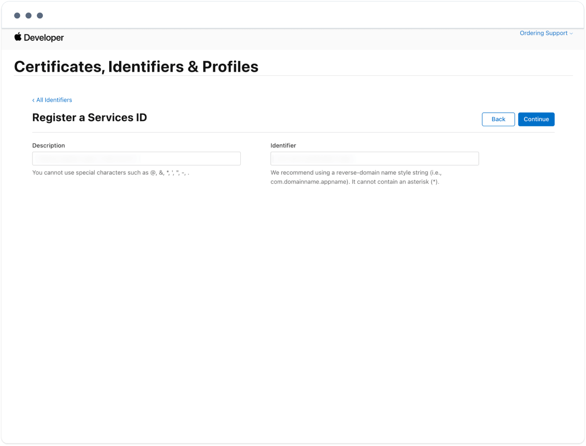 Descripción e identificador de Services ID