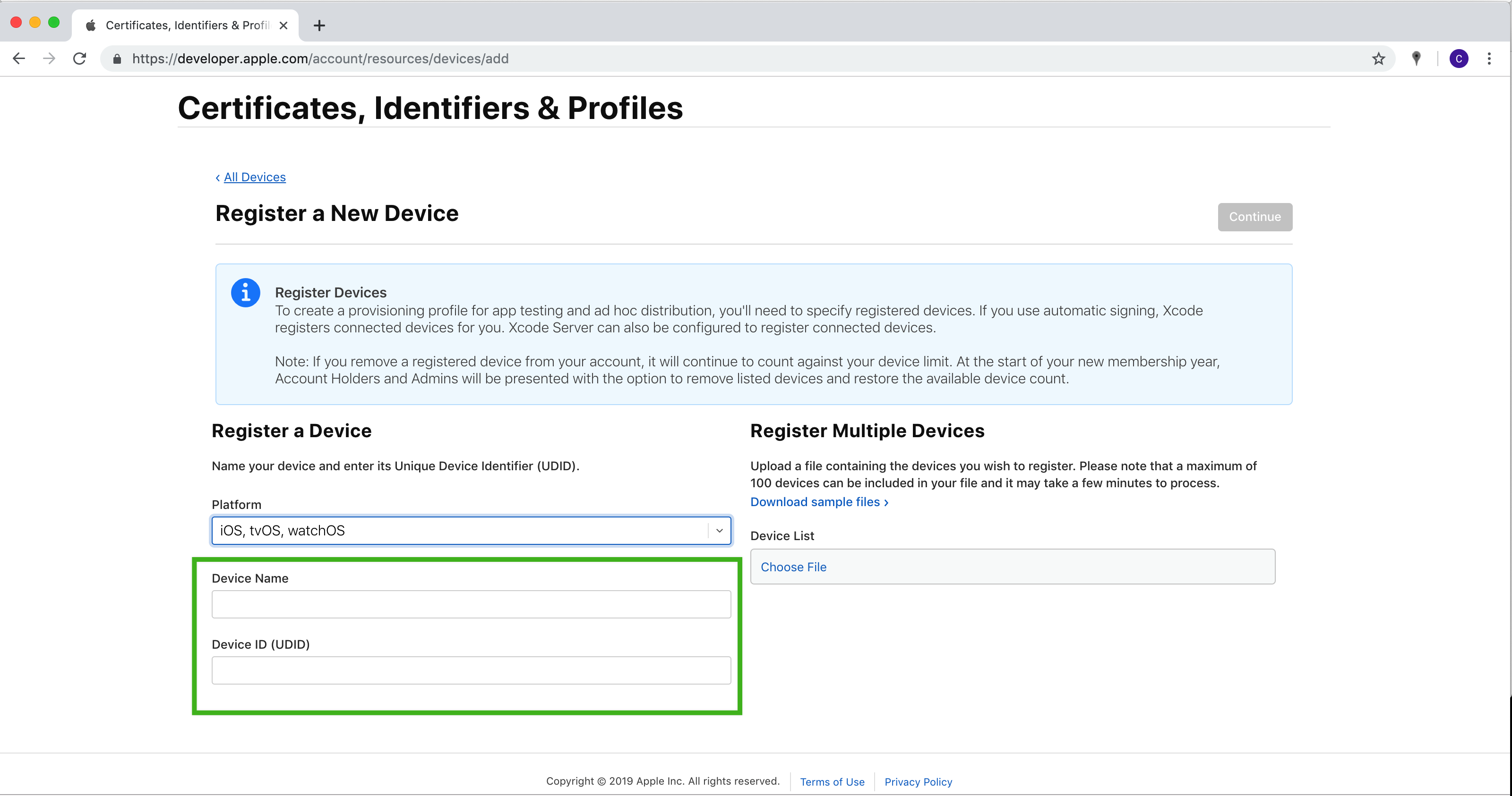 Agregar un dispositivo iOS registrado