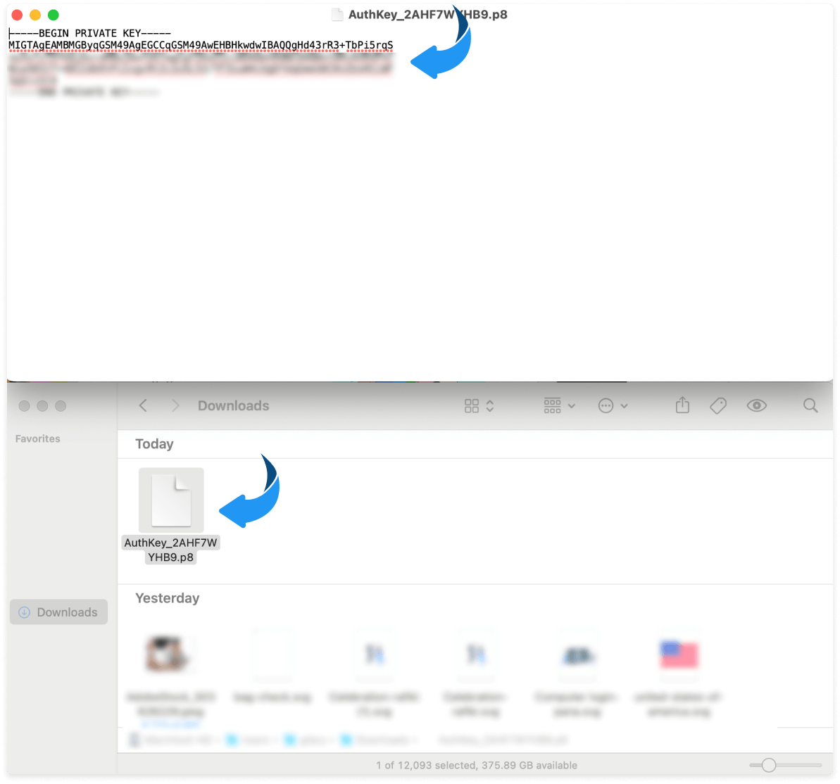 Archivo de clave privada Sign in with Apple descargado