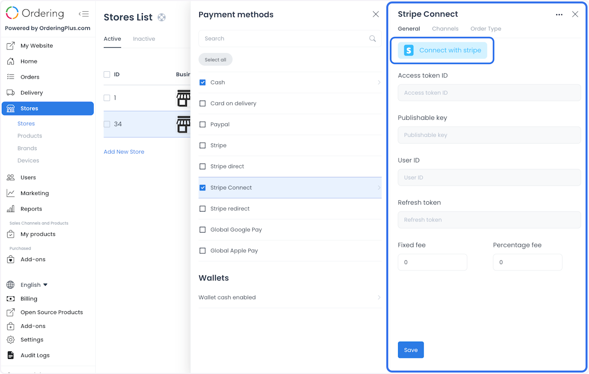 Ajustes de comisiones de Stripe Connect de la tienda