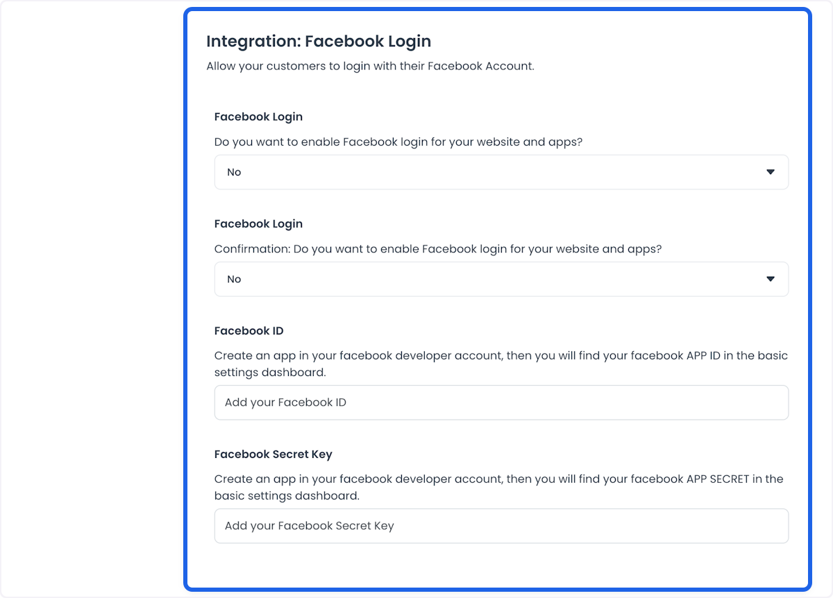 Facebook Settings bajo Operation Settings
