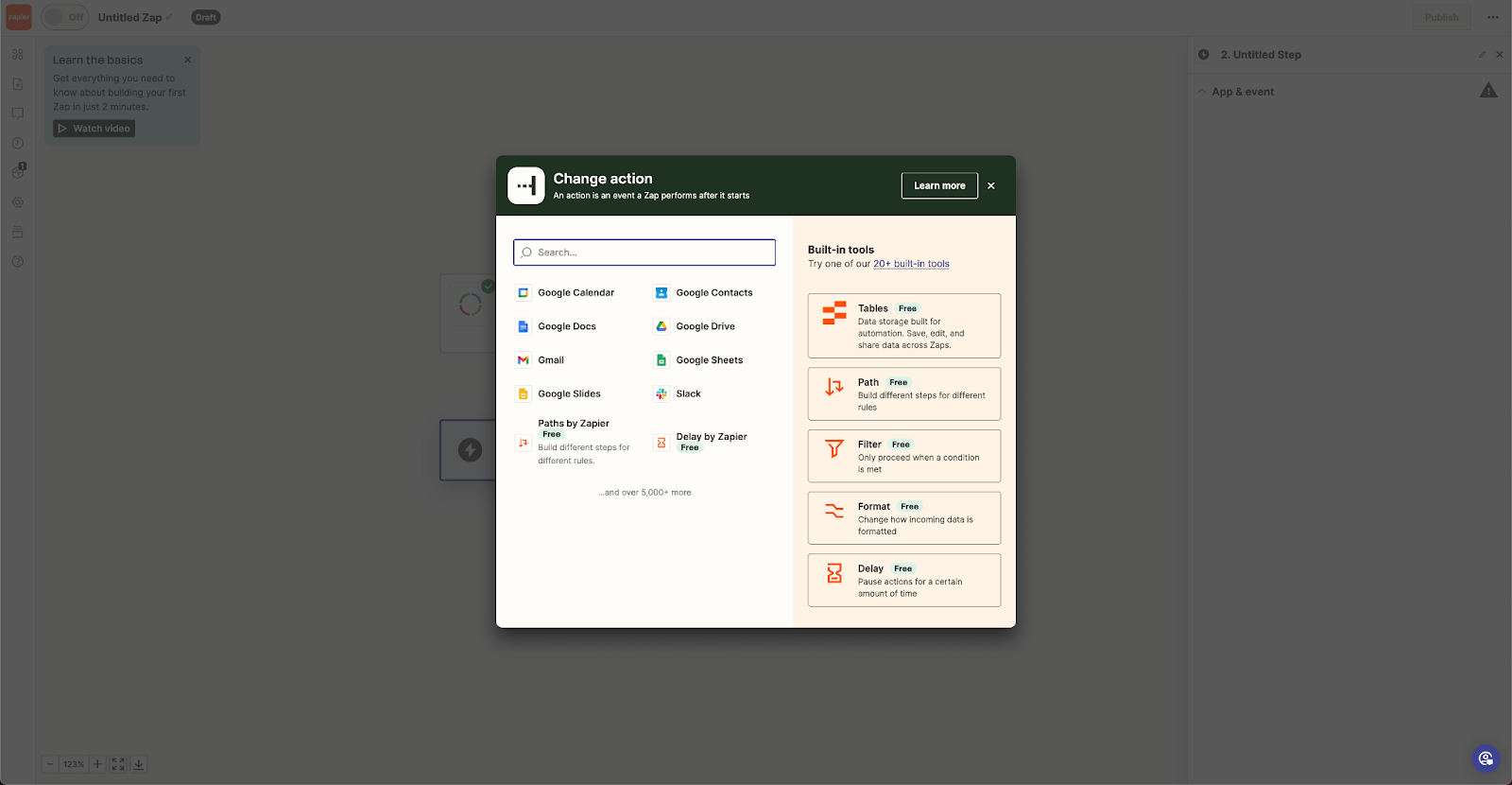Paso de acción de Zapier con Gmail seleccionado