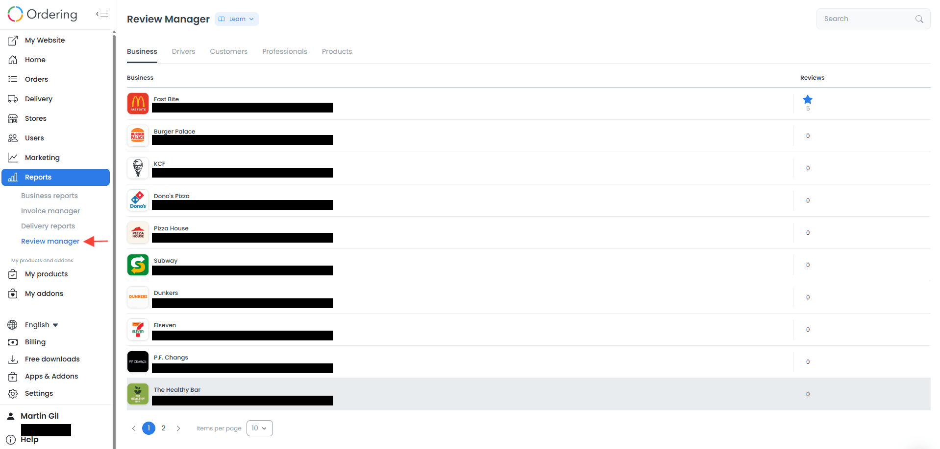 Administrador de reseñas