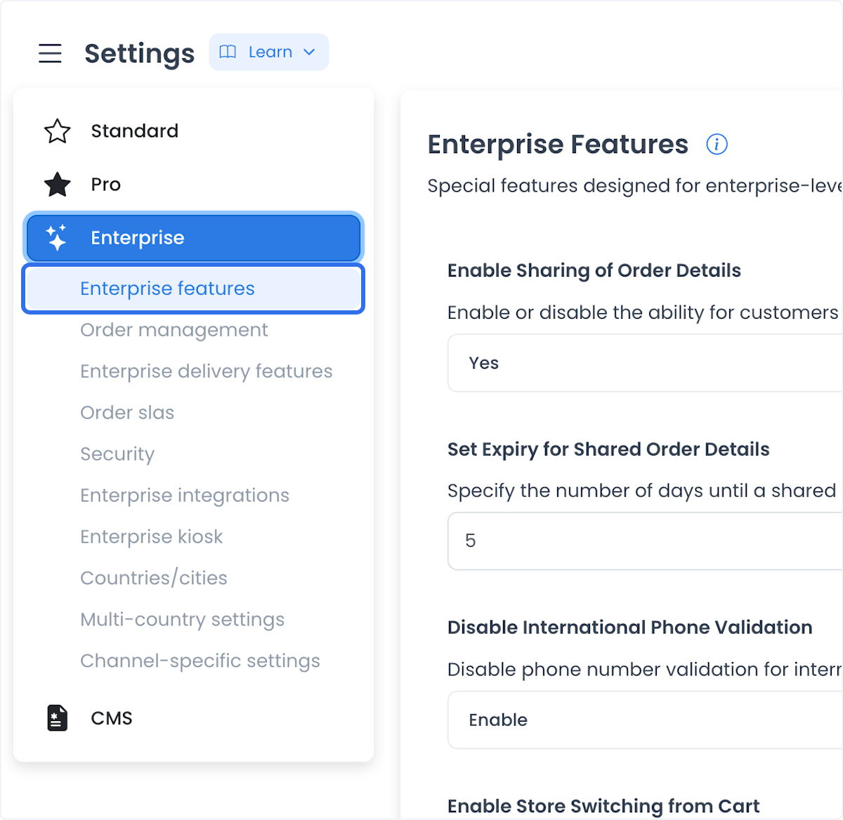 Lista de Enterprise features