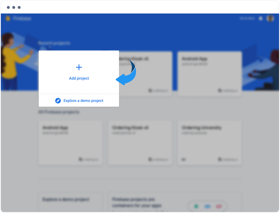 Menú Build de Firebase con Add Project