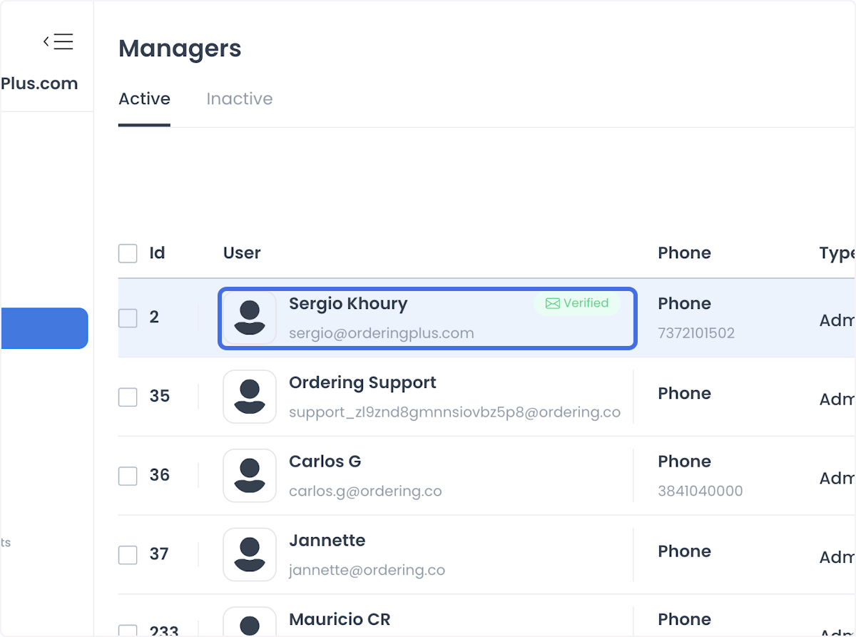 Detalle de perfil de la lista histórica Managers