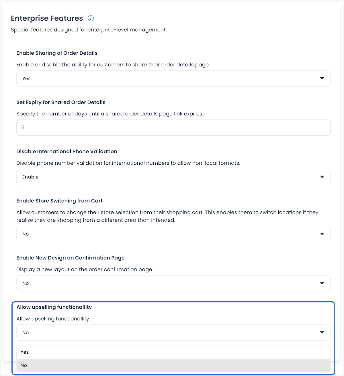 Allow Upselling Functionality