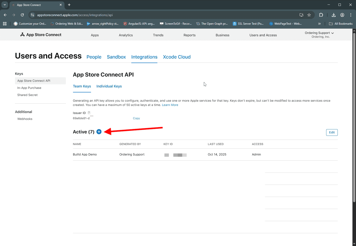 Abrir Team Keys de App Store Connect API