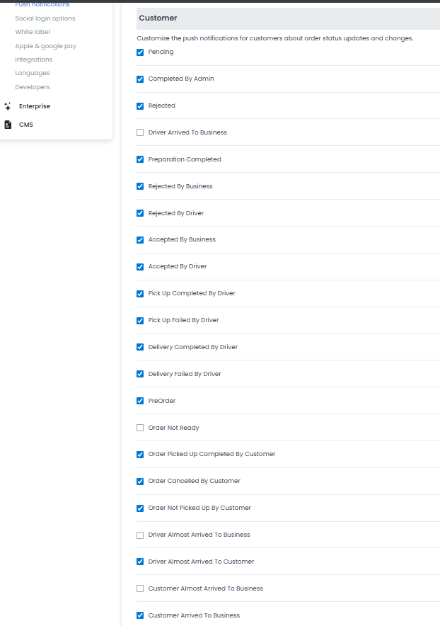 Casillas de notificaciones de estado de pedidos para Customer