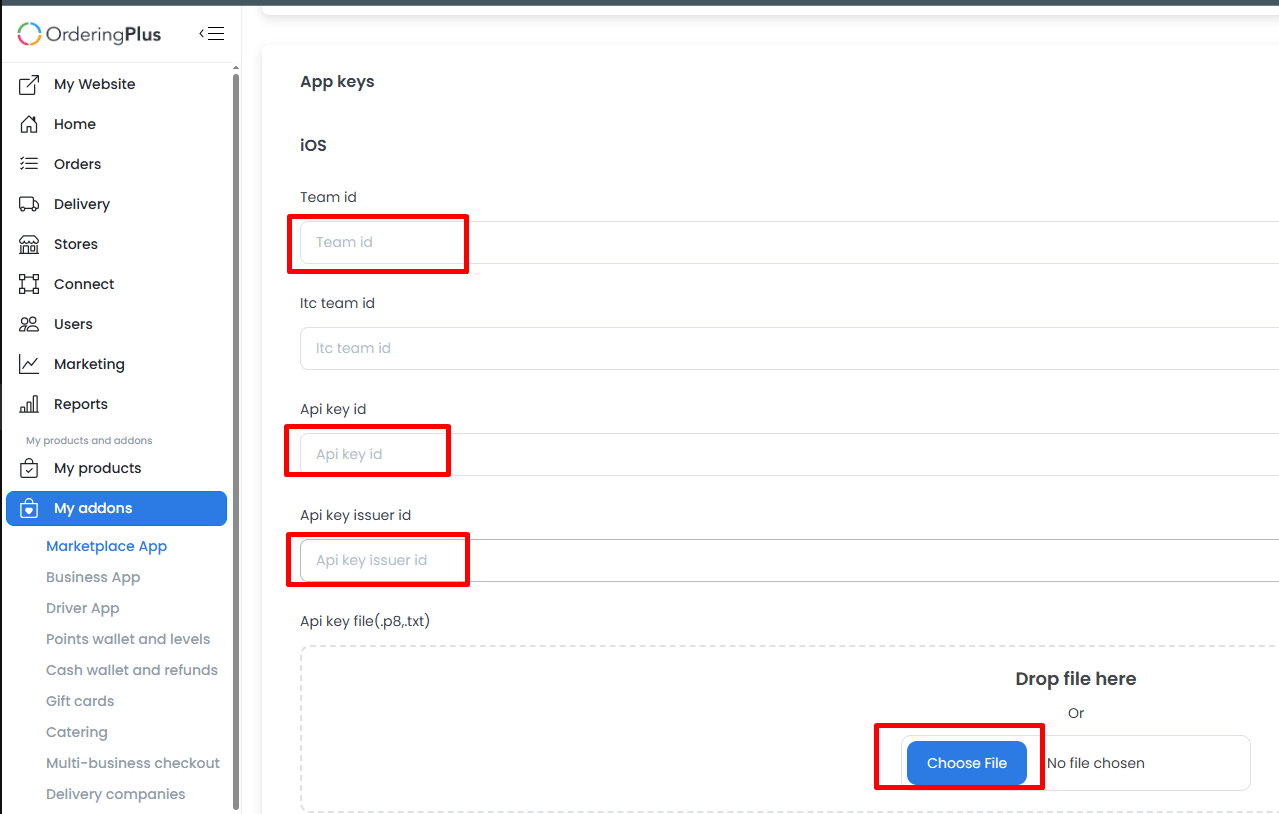 Ajustes de clave de aplicación iOS en Dashboard