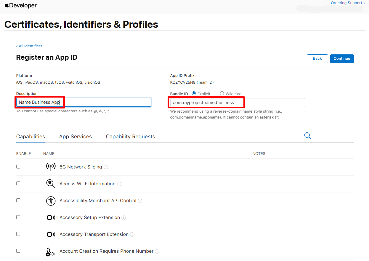 Ingresar el identificador de Driver App o Business App