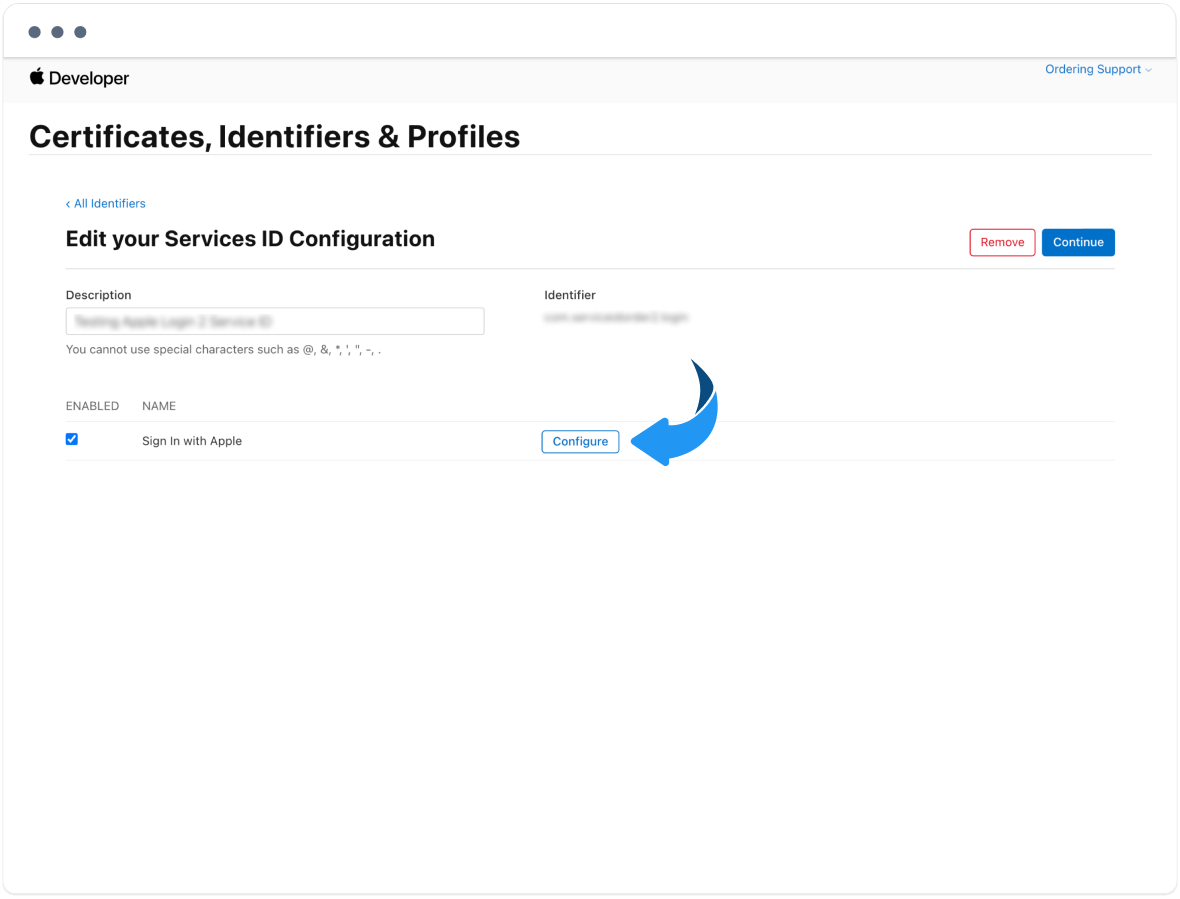 Configurar Sign in with Apple para el Services ID