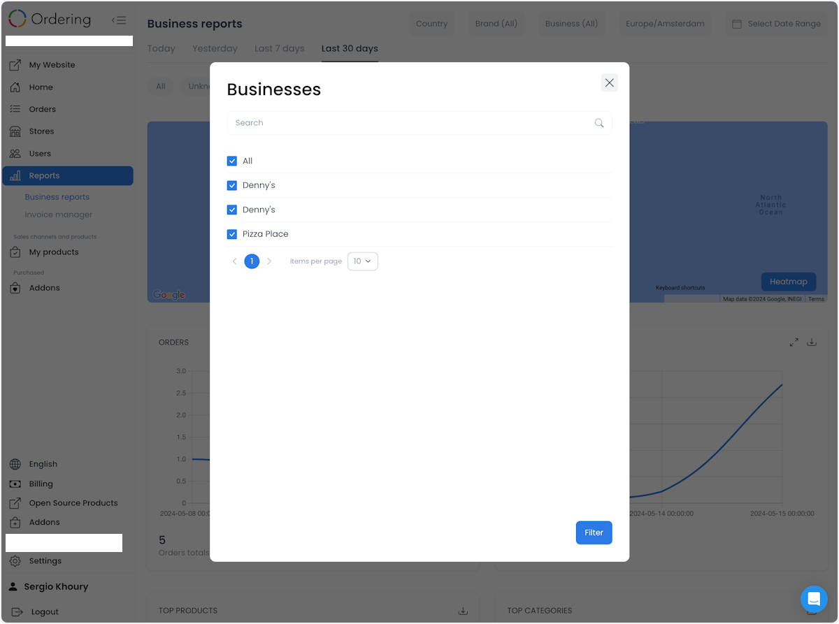 Filtro Business en Business reports