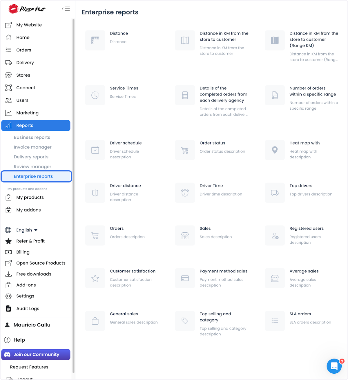 Catálogo Enterprise reports
