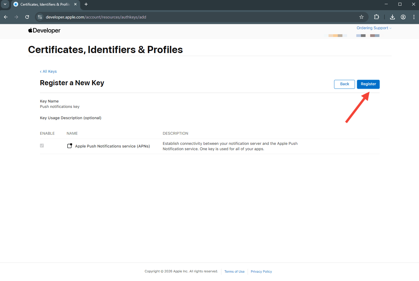 Register a New Key Register