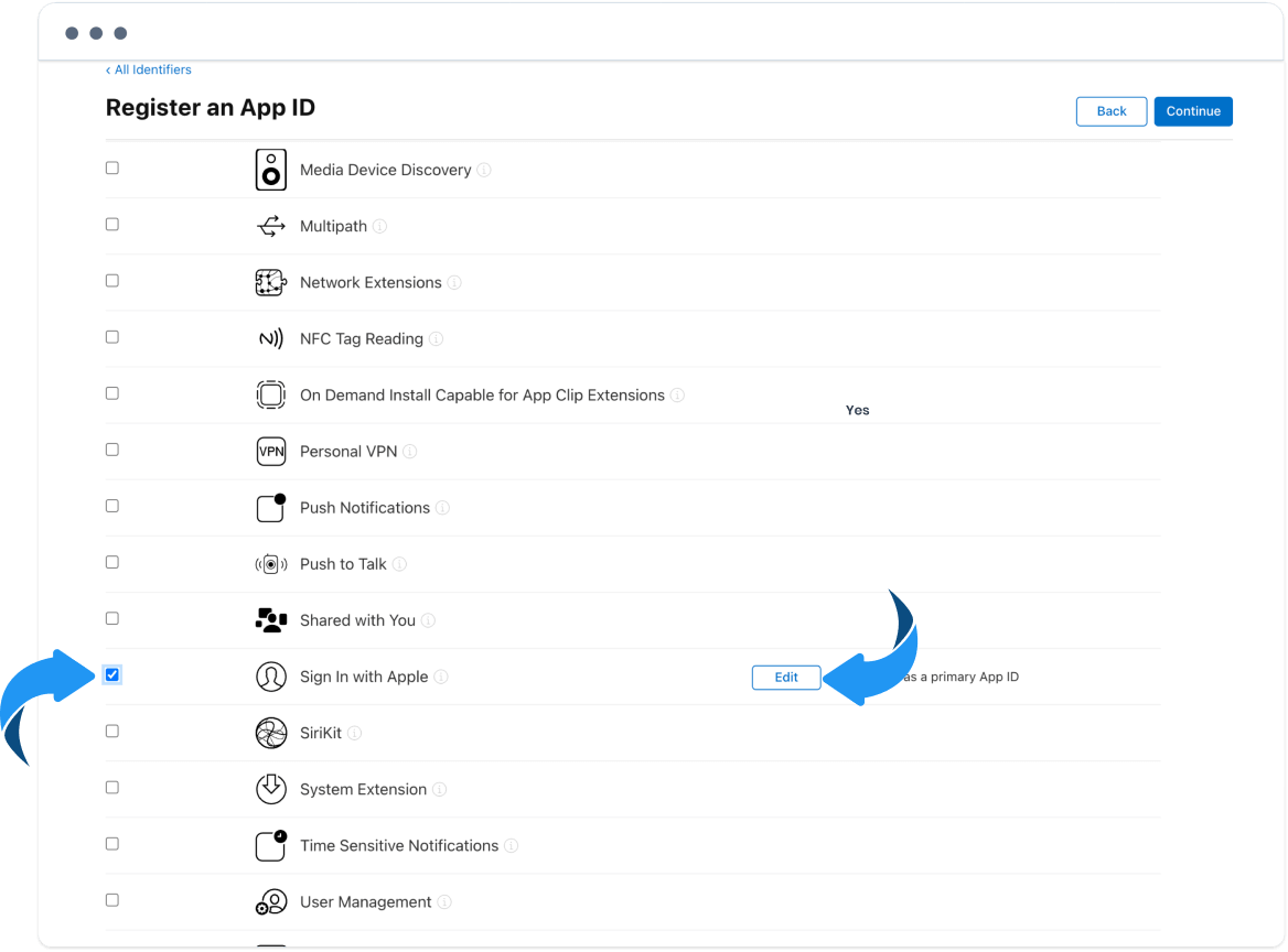 Capacidad Sign in with Apple con Edit