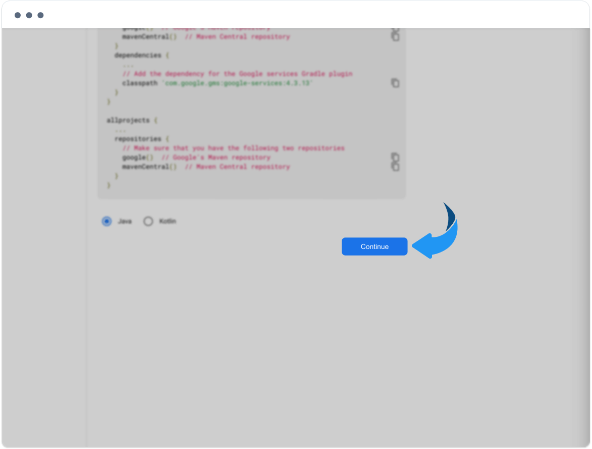 Continue de Firebase después de registrar la app