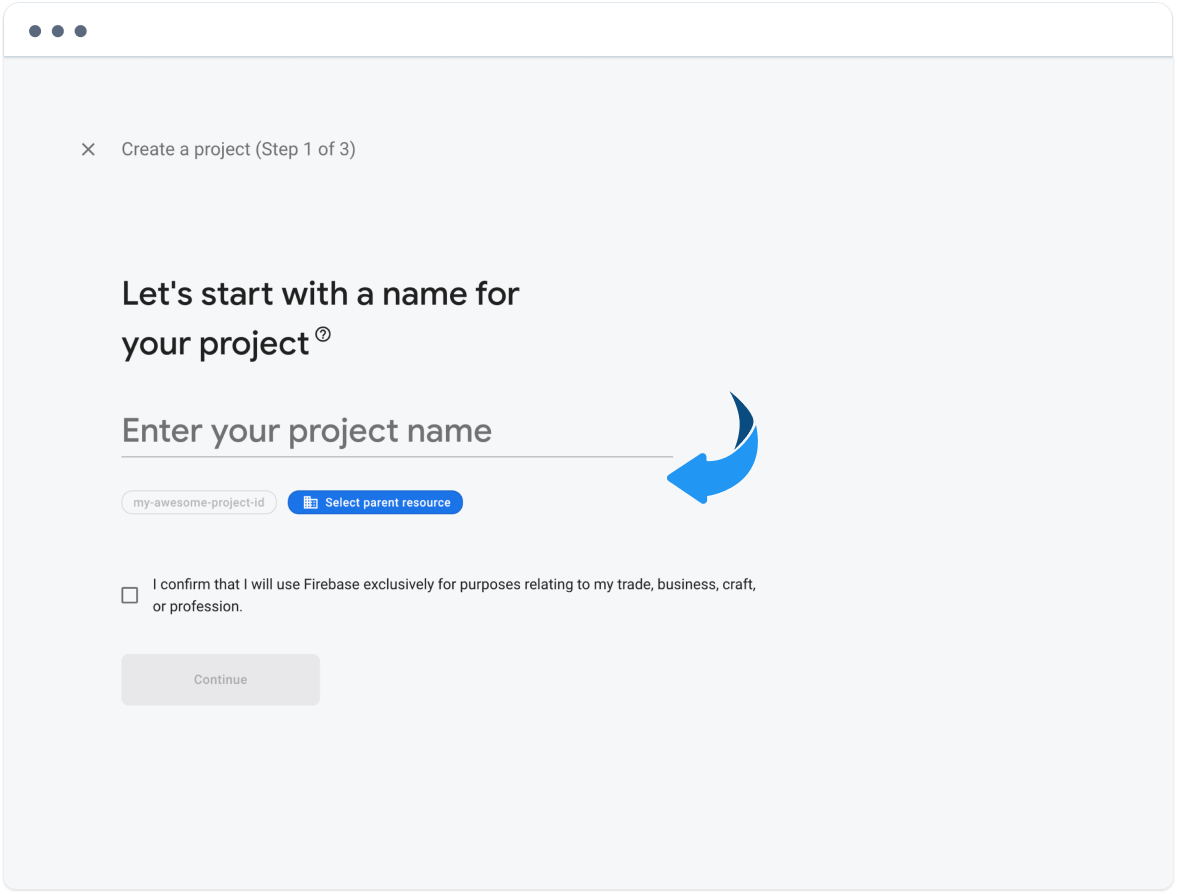 Nombre en Add Project de Firebase
