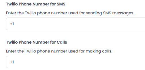 Twilio Phone Number for SMS y Twilio Phone Number for Calls
