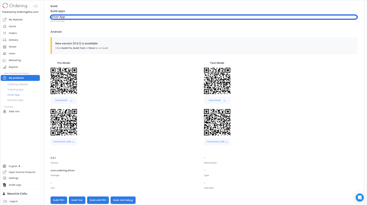 Acción de compilación de Driver App