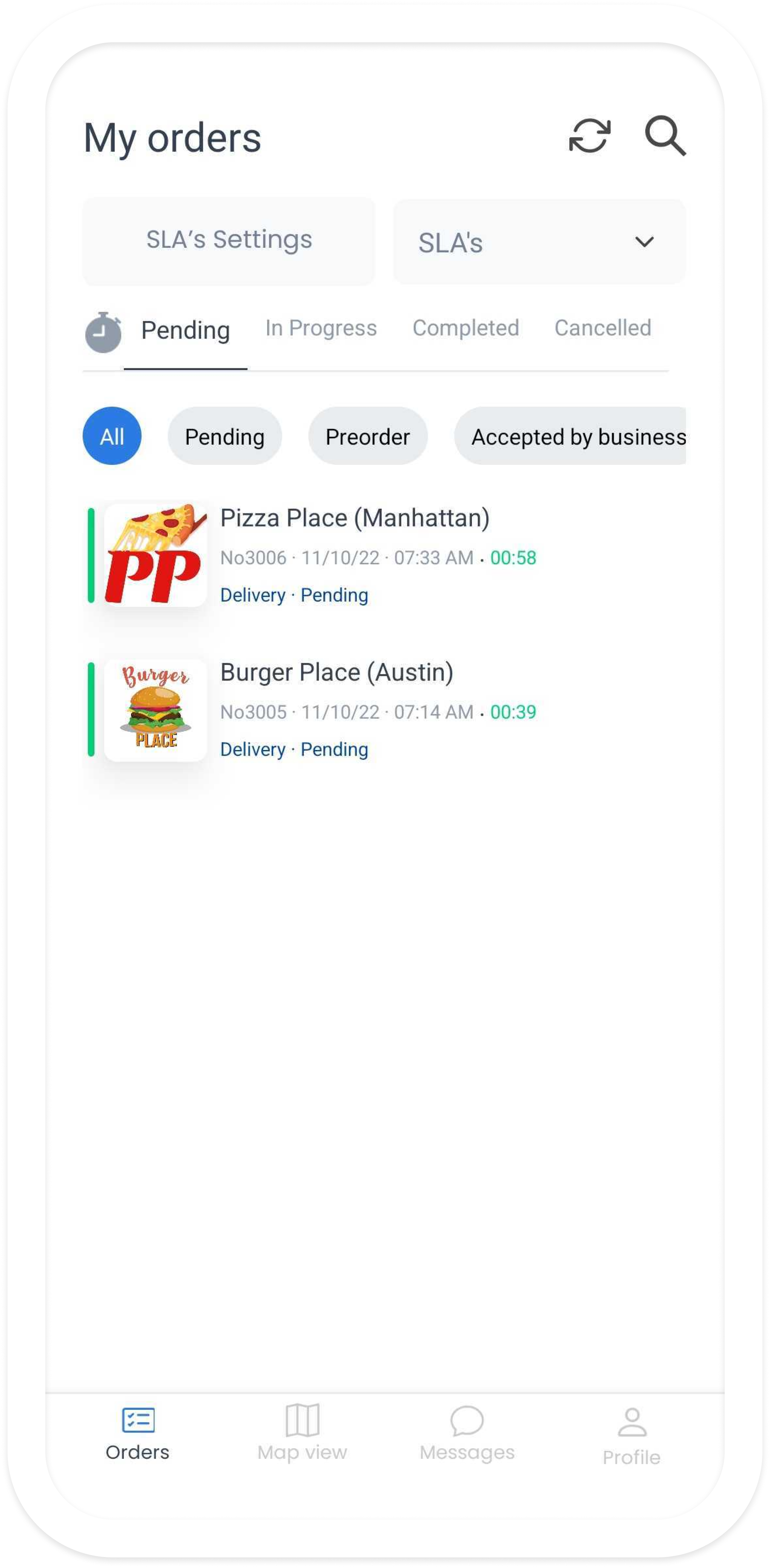 Pedidos pendientes en Driver App