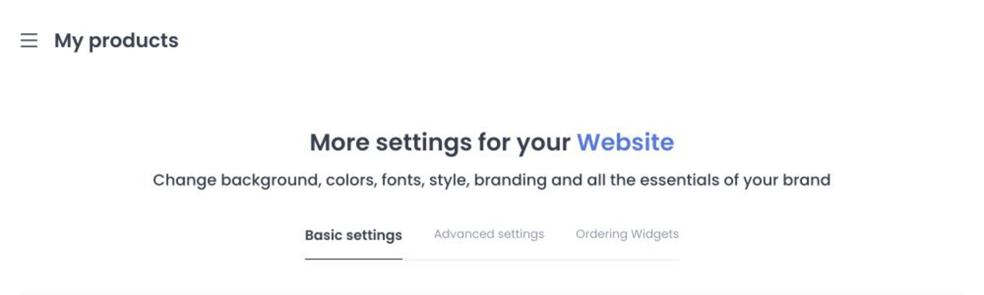 Ordering website 2 overview with no selected site, domain, or customer content