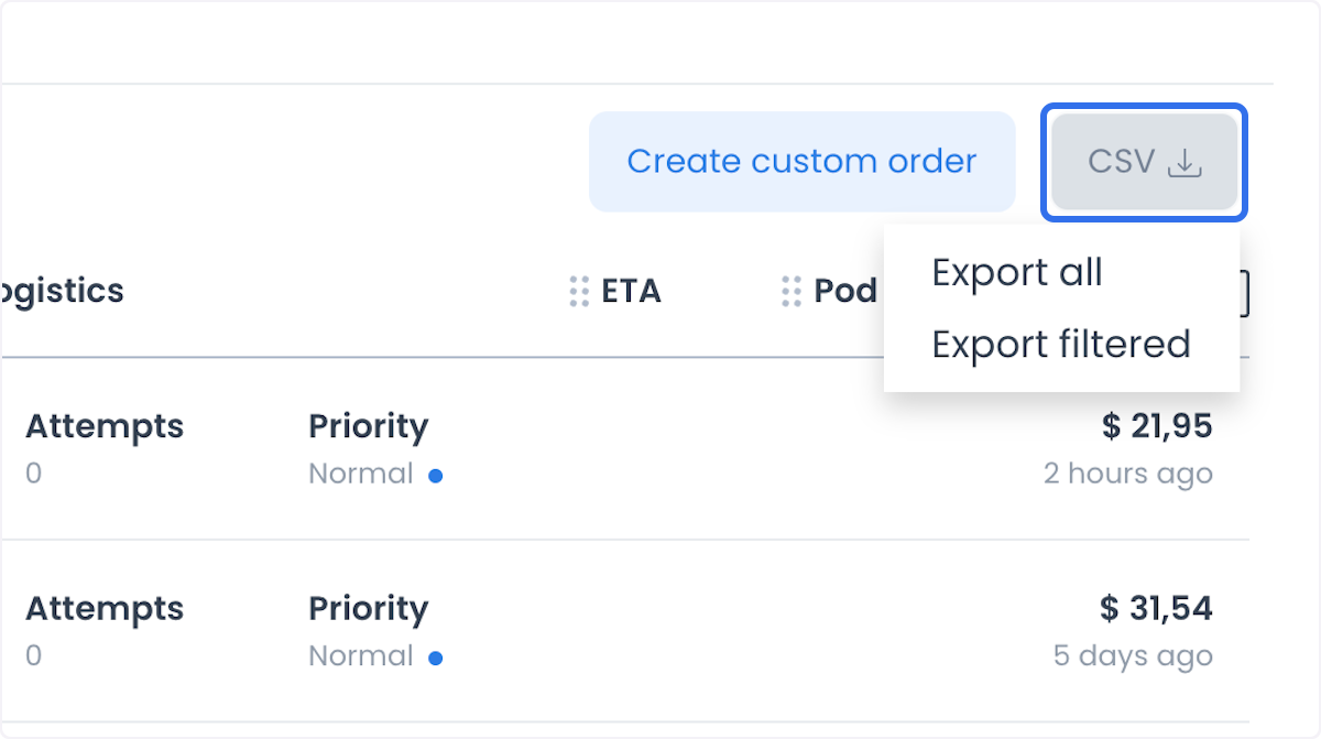 Control de exportación CSV y opciones disponibles