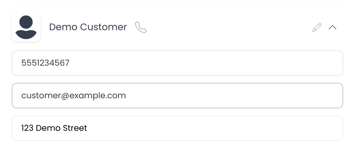 Customer contact information editing form in an order detail panel